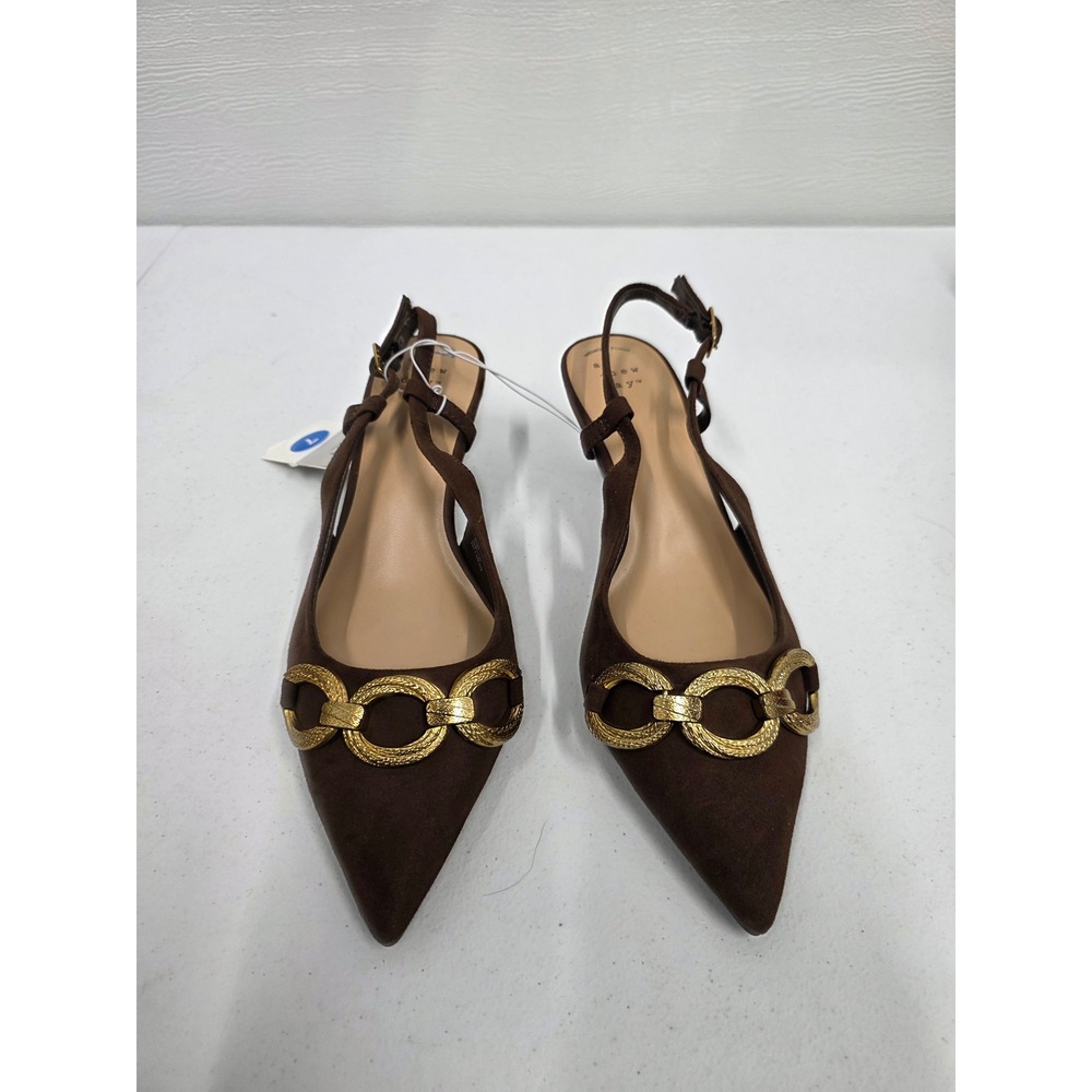A New Day Womens Brown Pointed Toe Slingback Kitten Heels Gold Chain Detail 7